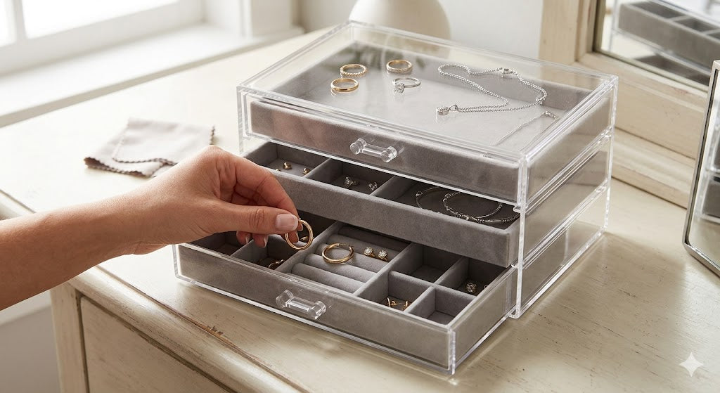 3-Layer Acrylic Jewelry Organizer Box with Velvet Trays