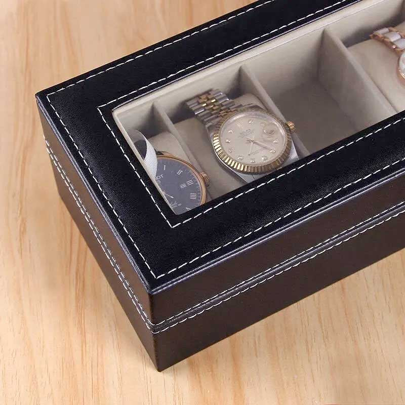 10-Seater & 6-seater Faux Leather Watch Box Display Box Storage Box Frame Glass Cover Elegant Comparison And Detachable Pillow Men'S And Women'S Watch And Large Bracket Box