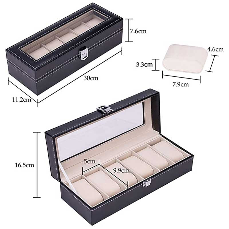 10-Seater & 6-seater Faux Leather Watch Box Display Box Storage Box Frame Glass Cover Elegant Comparison And Detachable Pillow Men'S And Women'S Watch And Large Bracket Box