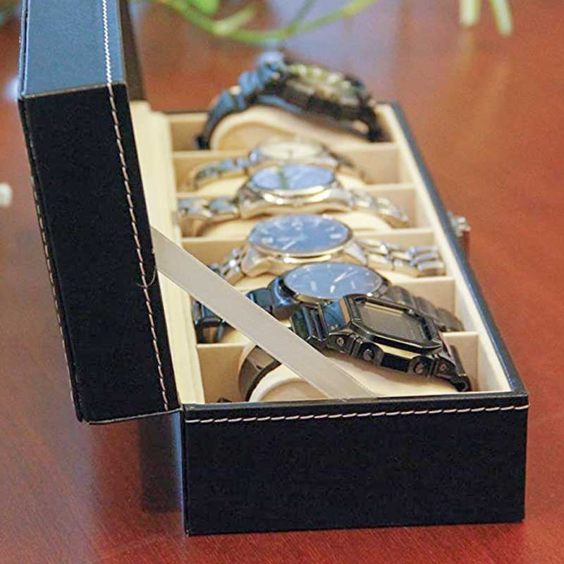 10-Seater & 6-seater Faux Leather Watch Box Display Box Storage Box Frame Glass Cover Elegant Comparison And Detachable Pillow Men'S And Women'S Watch And Large Bracket Box