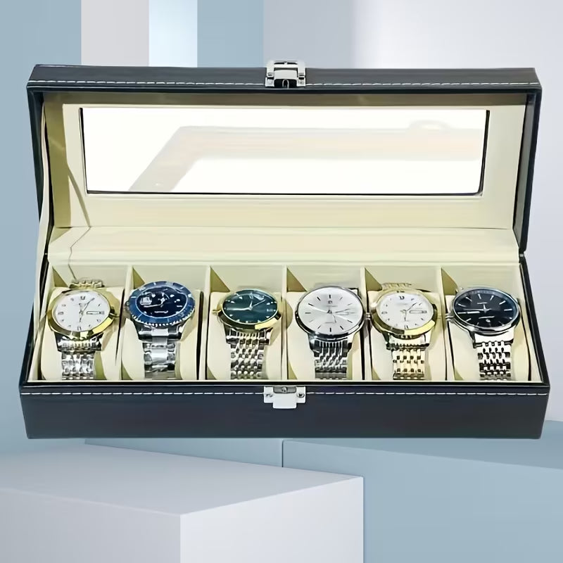 10-Seater & 6-seater Faux Leather Watch Box Display Box Storage Box Frame Glass Cover Elegant Comparison And Detachable Pillow Men'S And Women'S Watch And Large Bracket Box