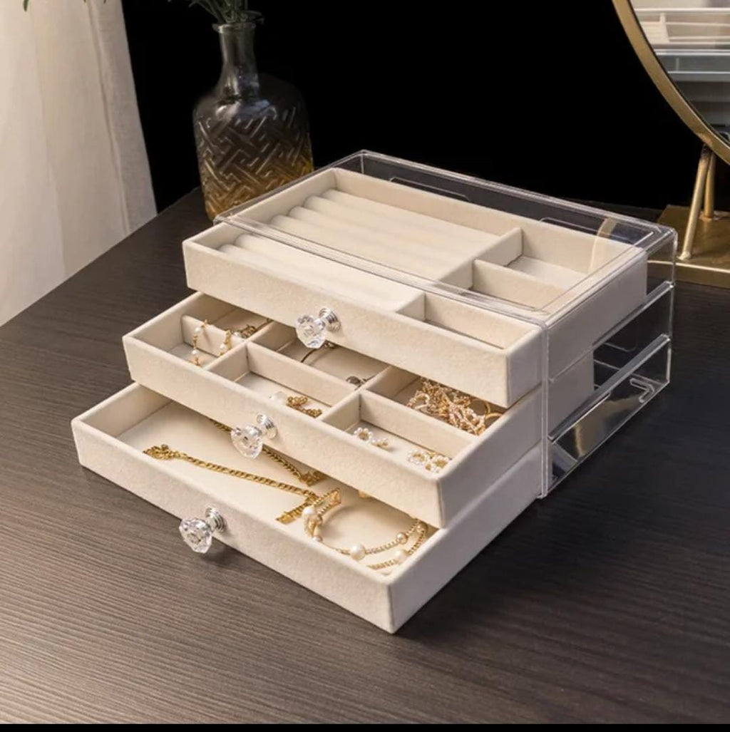 3-Layer Acrylic Jewelry Organizer Box with Velvet Trays