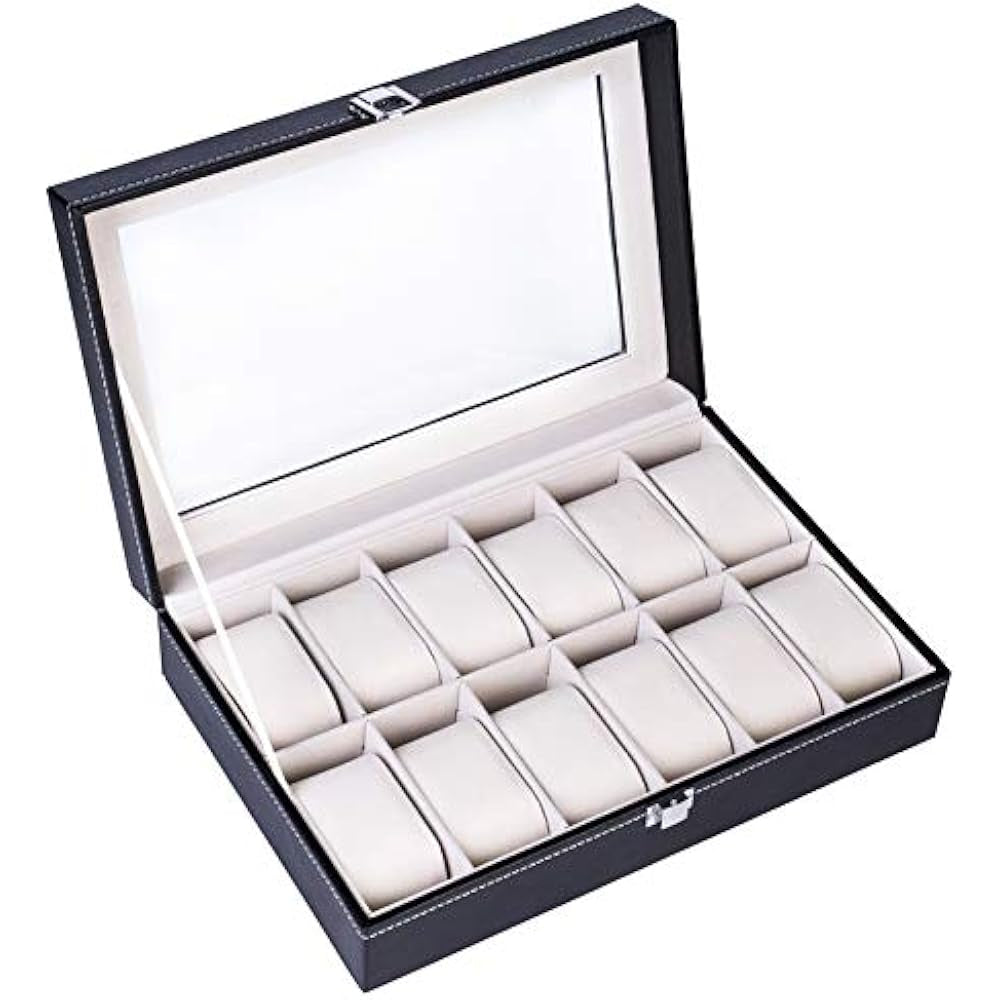 10-Seater & 6-seater Faux Leather Watch Box Display Box Storage Box Frame Glass Cover Elegant Comparison And Detachable Pillow Men'S And Women'S Watch And Large Bracket Box