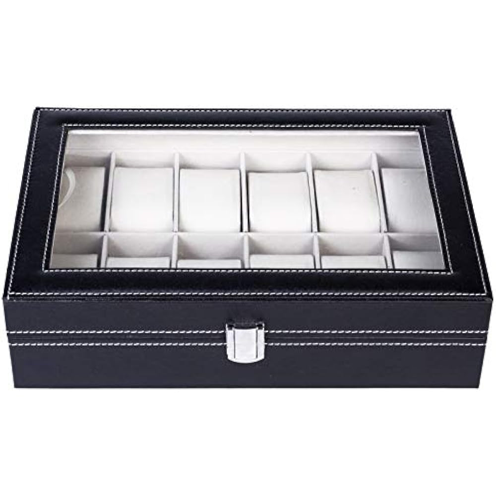 10-Seater & 6-seater Faux Leather Watch Box Display Box Storage Box Frame Glass Cover Elegant Comparison And Detachable Pillow Men'S And Women'S Watch And Large Bracket Box