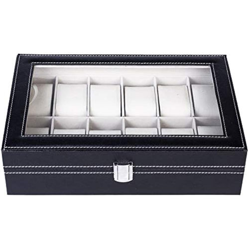 10-Seater & 6-seater Faux Leather Watch Box Display Box Storage Box Frame Glass Cover Elegant Comparison And Detachable Pillow Men'S And Women'S Watch And Large Bracket Box