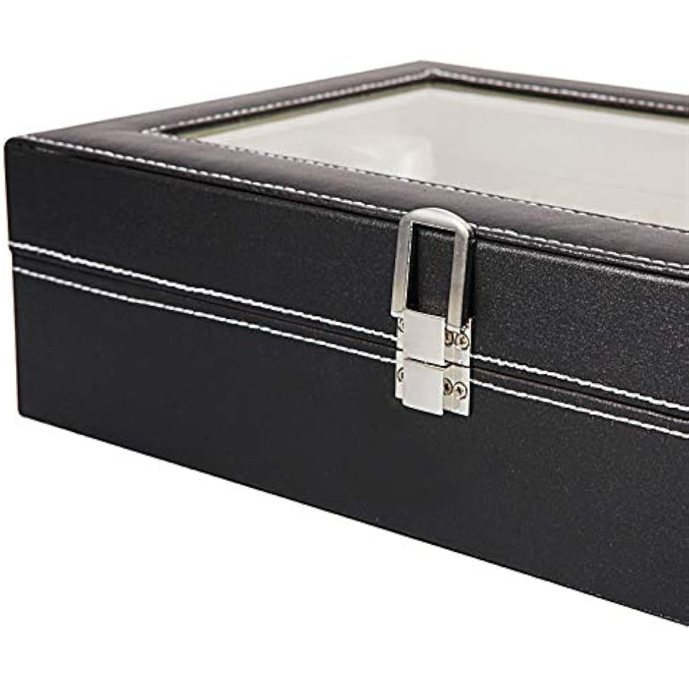 10-Seater & 6-seater Faux Leather Watch Box Display Box Storage Box Frame Glass Cover Elegant Comparison And Detachable Pillow Men'S And Women'S Watch And Large Bracket Box