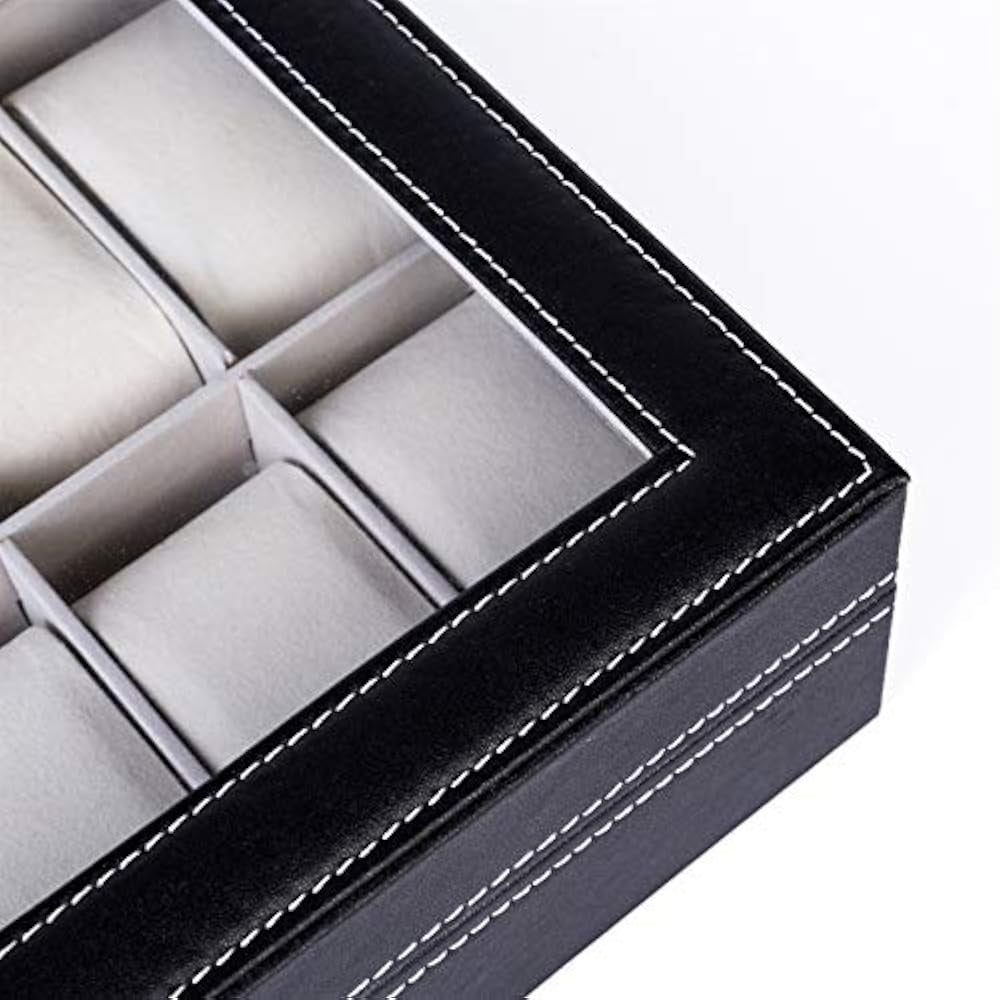 10-Seater & 6-seater Faux Leather Watch Box Display Box Storage Box Frame Glass Cover Elegant Comparison And Detachable Pillow Men'S And Women'S Watch And Large Bracket Box
