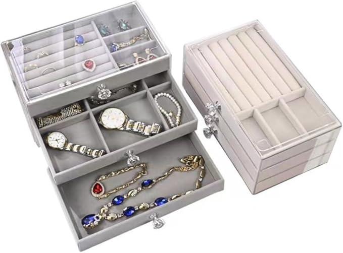 3-Layer Acrylic Jewelry Organizer Box with Velvet Trays