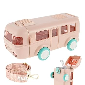 Bus-Shaped Kids Water Bottle with Moving Wheels