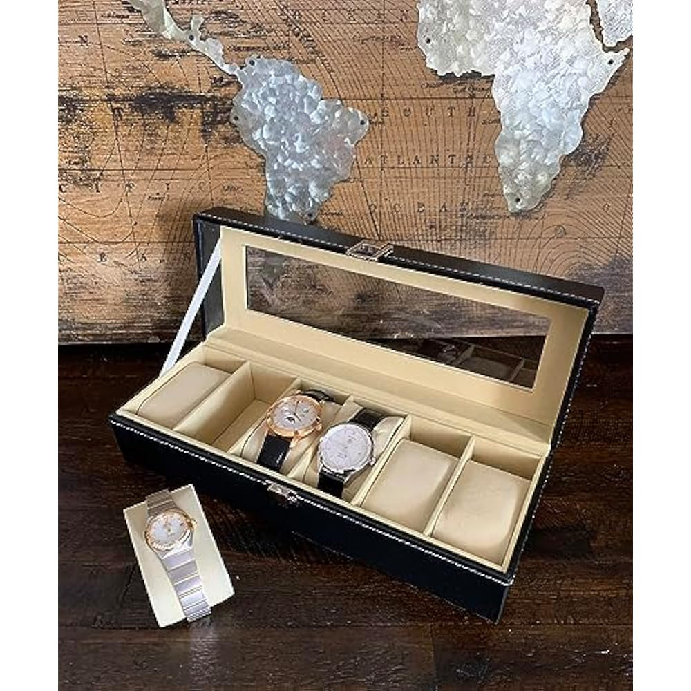 10-Seater & 6-seater Faux Leather Watch Box Display Box Storage Box Frame Glass Cover Elegant Comparison And Detachable Pillow Men'S And Women'S Watch And Large Bracket Box