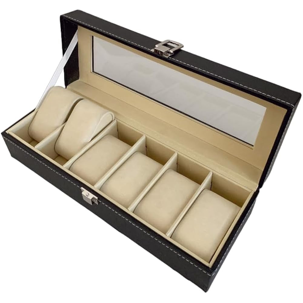 10-Seater & 6-seater Faux Leather Watch Box Display Box Storage Box Frame Glass Cover Elegant Comparison And Detachable Pillow Men'S And Women'S Watch And Large Bracket Box