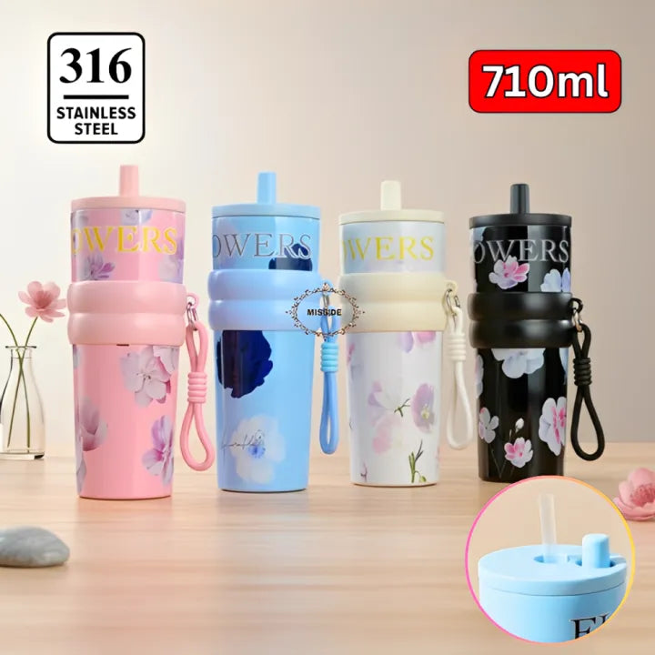 Premium 710ml Floral Insulated Tumbler | 316 Stainless Steel Vacuum Flask