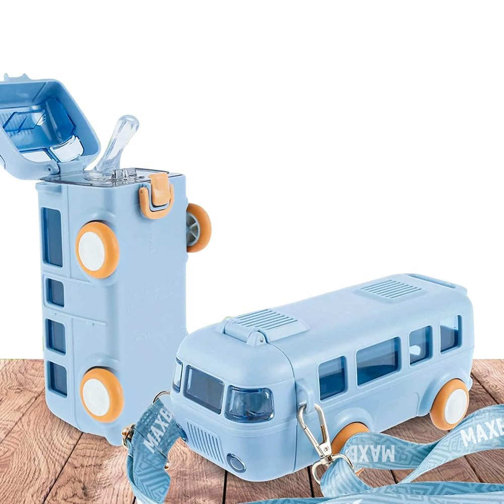 Bus-Shaped Kids Water Bottle with Moving Wheels