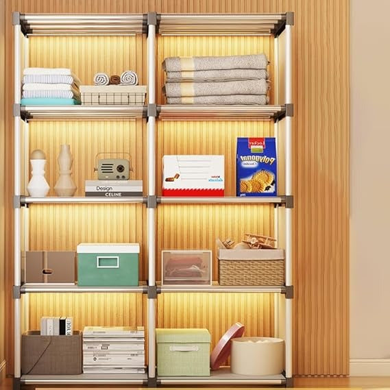 8-Cube Modular Bookshelf with Doors, PP Plastic Book Cabinet Organizer | Metal Frame Portable Book Rack for Kids, Study, Home Storage