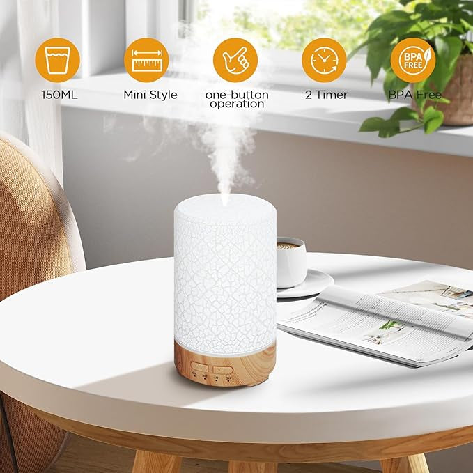 Humidifier Compact Ultrasonic Aroma Diffuser Sprayer Multi-functional Tabletop Humidifier Silent Aroma Compatible 7 Color LED Light Energy Efficient Type-C