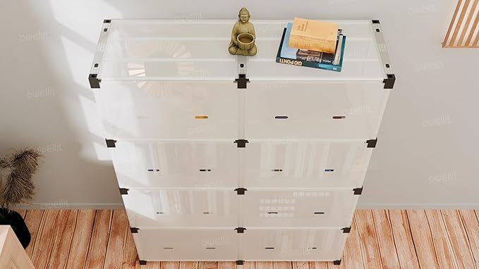 8-Cube Modular Bookshelf with Doors, PP Plastic Book Cabinet Organizer | Metal Frame Portable Book Rack for Kids, Study, Home Storage