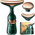 4D Beauty 3-in-1 Facial Massager, Green and Rose Gold, Battery Powered, with Acoustic Vibration, Micro-Current Technology for Eye, Neck, Face Care