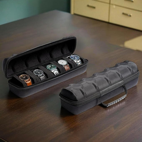 5 watch travel case roll, Portable watch carry case roll storage organizer box for men and women with soft foam pillows snug fit all size watches up to 60mm face