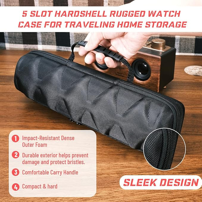 5 watch travel case roll, Portable watch carry case roll storage organizer box for men and women with soft foam pillows snug fit all size watches up to 60mm face