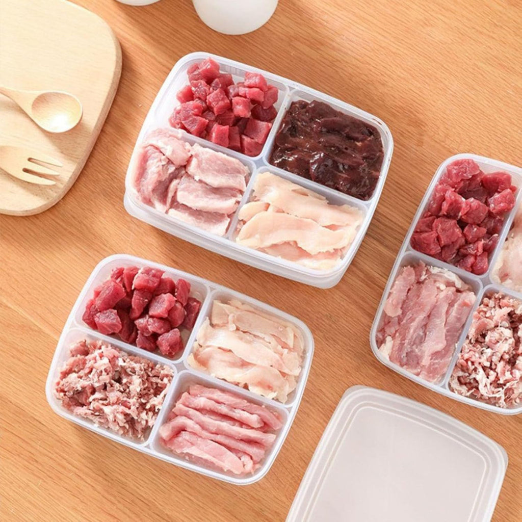 4-Section Fridge & Freezer Organizer Box | microwave safe | Airtight Meat & Vegetable Storage Container - Multi-Compartment Meal Prep Box for Kitchen Organization