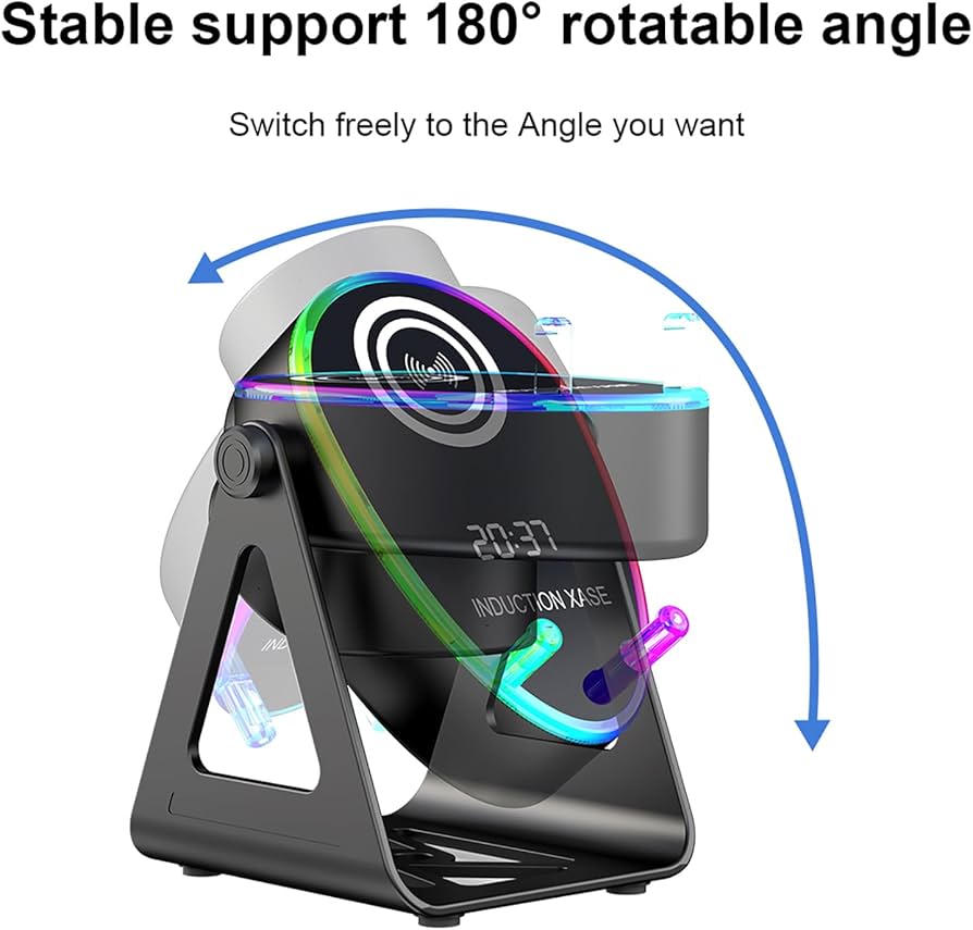 5 in 1 Induction Bluetooth Speaker with Phone Stand, 1800mAh RGB Lighting Induction Speaker, 360° Surround Sound, 4-13" Device Fit, Ideal for Men Women, Parties, Gaming(Black (5 in 1))