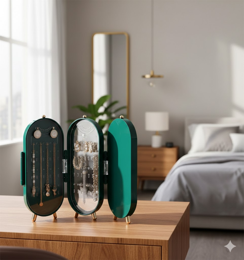 Foldable Jewelry Box High-Quality 4-Panel Earrings