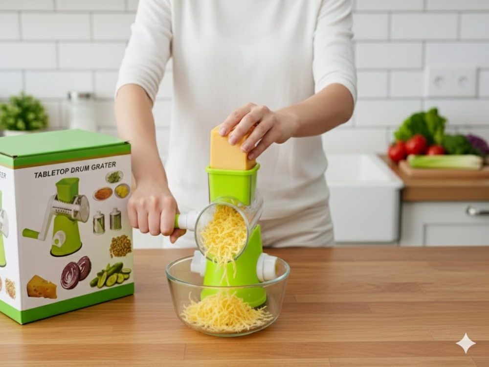 3-in-1 Manual Rotary Drum Shredder, Slicer & Grinder