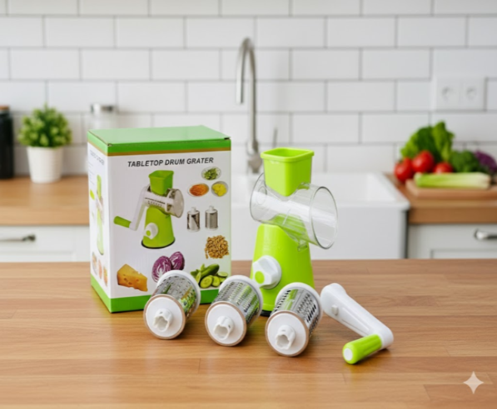 3-in-1 Manual Rotary Drum Shredder, Slicer & Grinder