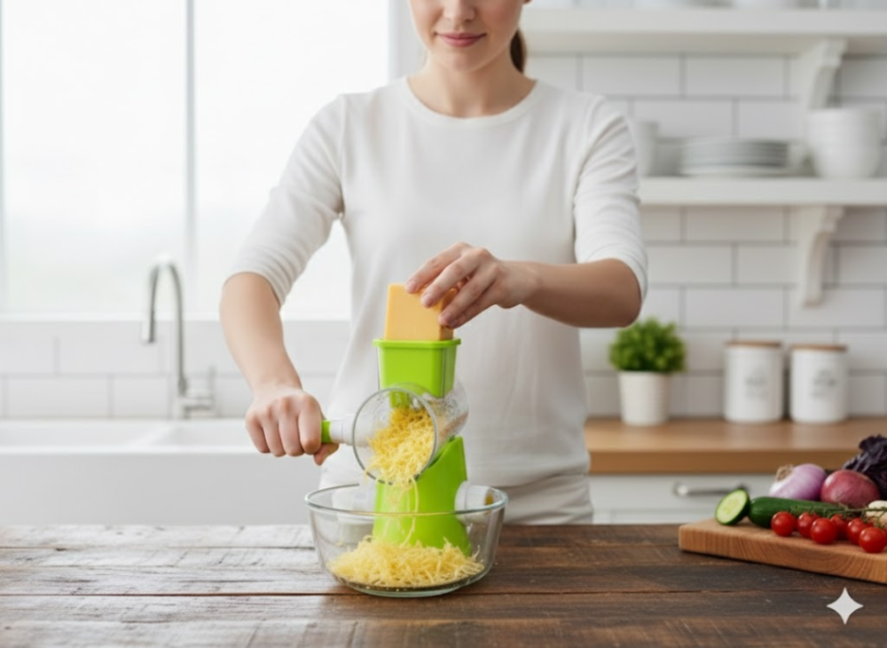 3-in-1 Manual Rotary Drum Shredder, Slicer & Grinder