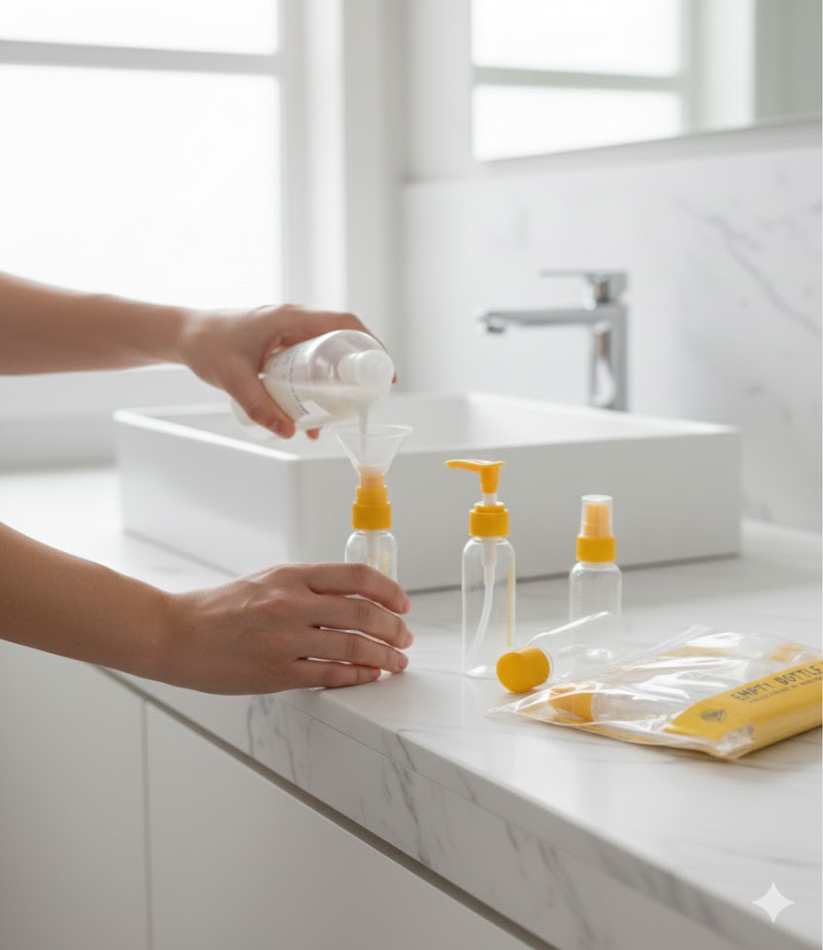 7-Pcs Refillable Travel Bottle Set Lotion & Shampoo