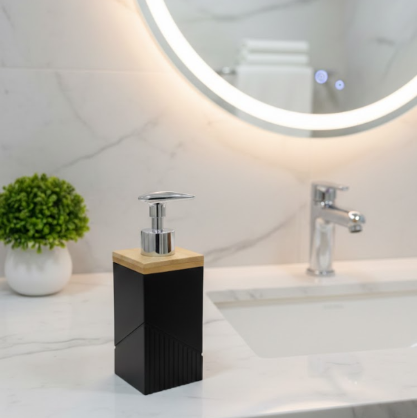 Modern Square Soap Dispenser with Bamboo Lid