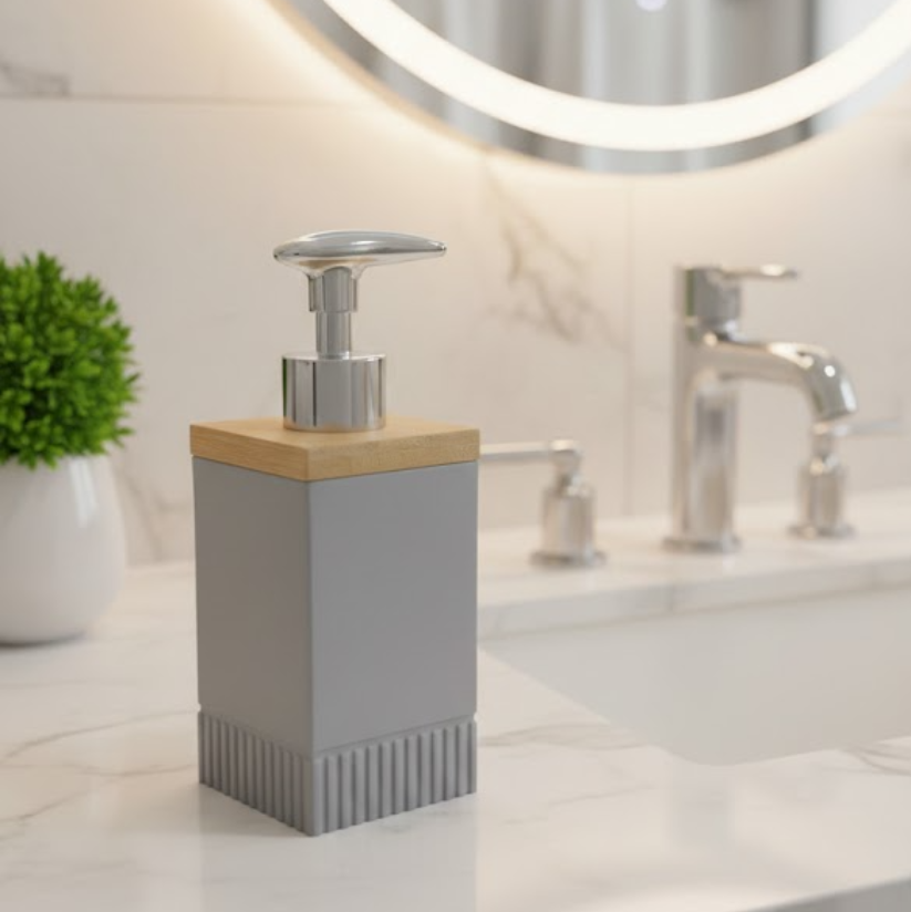 Modern Square Soap Dispenser with Bamboo Lid