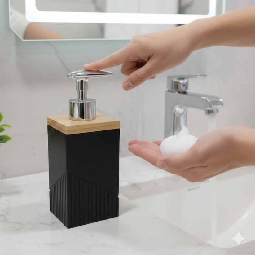 Modern Square Soap Dispenser with Bamboo Lid
