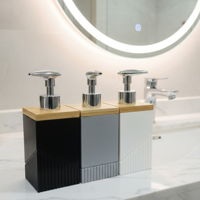 Modern Square Soap Dispenser with Bamboo Lid