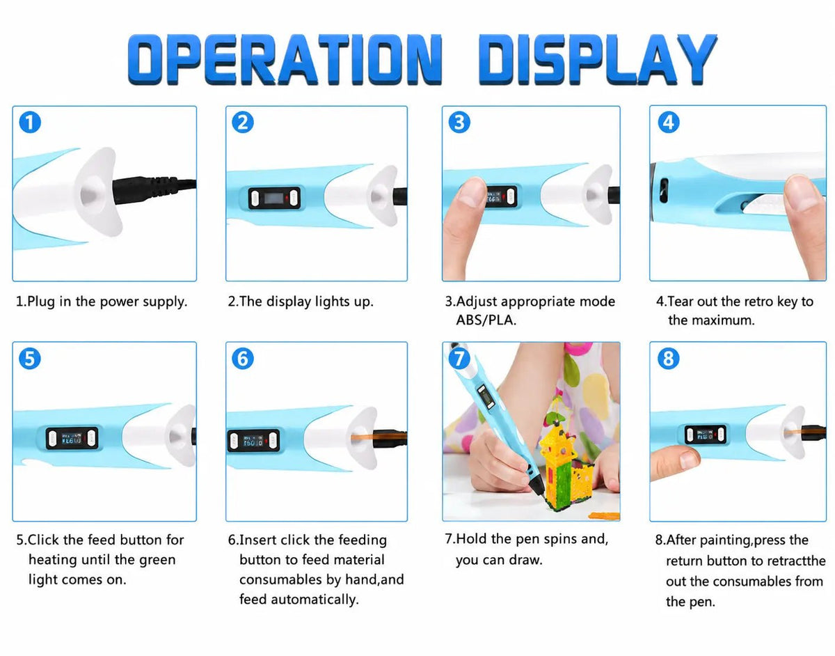3D Printing Pen with LCD Display & PLA Filament Refills for Kids & Adults