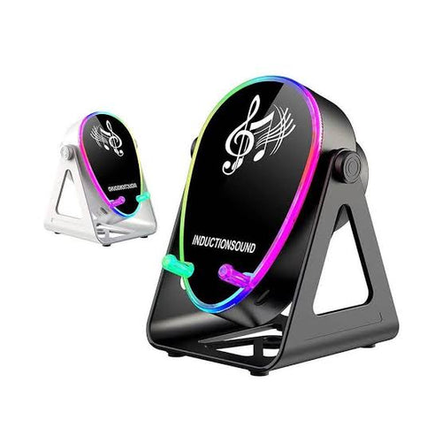 5 in 1 Induction Bluetooth Speaker with Phone Stand, 1800mAh RGB Lighting Induction Speaker, 360° Surround Sound, 4-13" Device Fit, Ideal for Men Women, Parties, Gaming(Black (5 in 1))