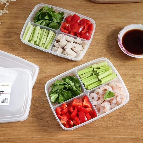 4-Section Fridge & Freezer Organizer Box | microwave safe | Airtight Meat & Vegetable Storage Container - Multi-Compartment Meal Prep Box for Kitchen Organization