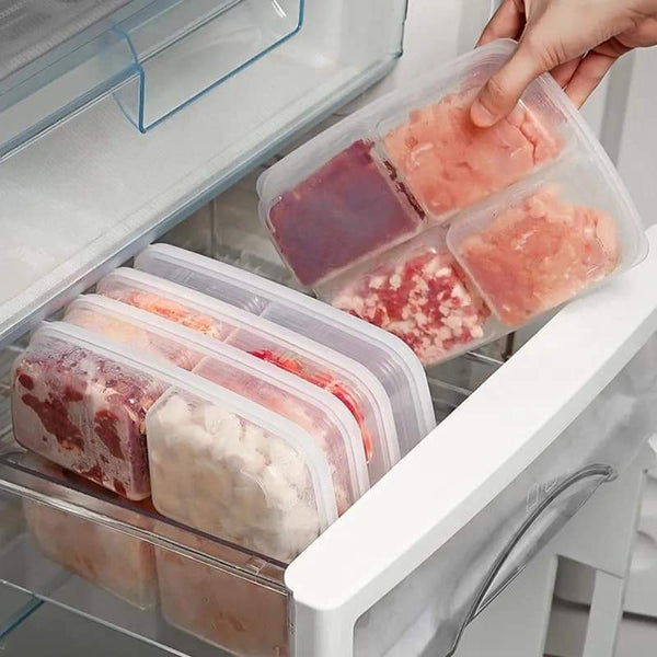 4-Section Fridge & Freezer Organizer Box | microwave safe | Airtight Meat & Vegetable Storage Container - Multi-Compartment Meal Prep Box for Kitchen Organization