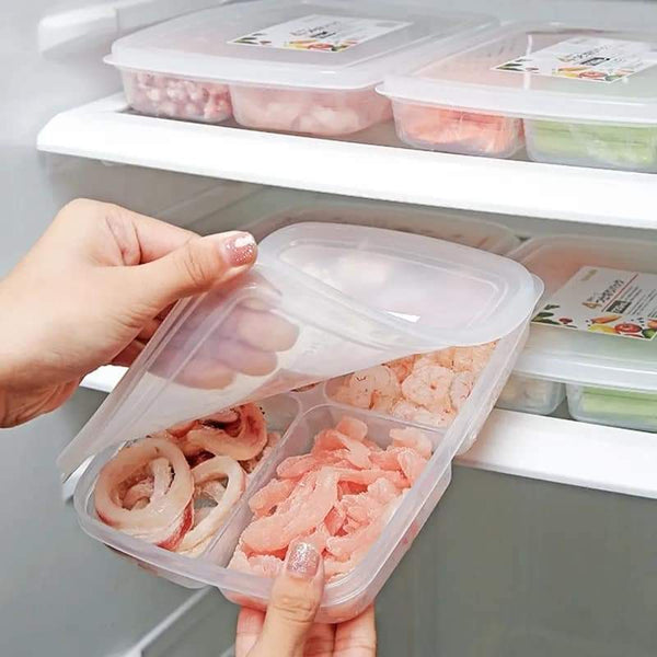 4-Section Fridge & Freezer Organizer Box | microwave safe | Airtight Meat & Vegetable Storage Container - Multi-Compartment Meal Prep Box for Kitchen Organization