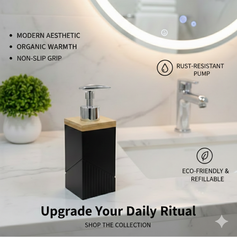 Modern Square Soap Dispenser with Bamboo Lid