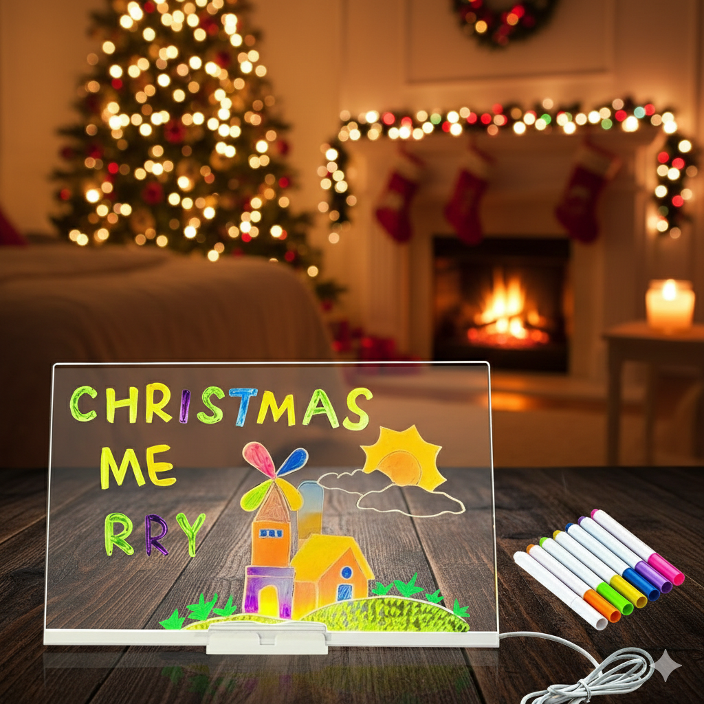 DIY 3D Glow Pad: Large Acrylic LED Message Board + 7 Color Markers | Night Light