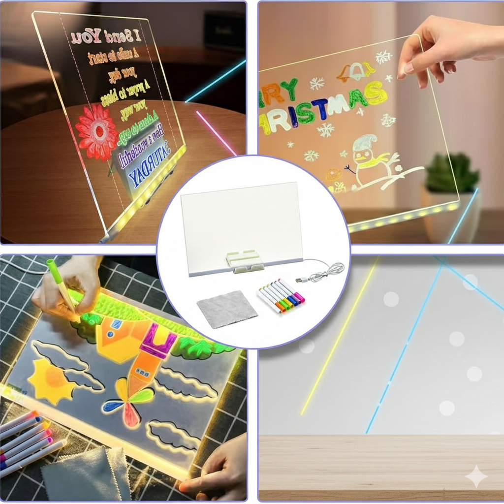 DIY 3D Glow Pad: Large Acrylic LED Message Board + 7 Color Markers | Night Light
