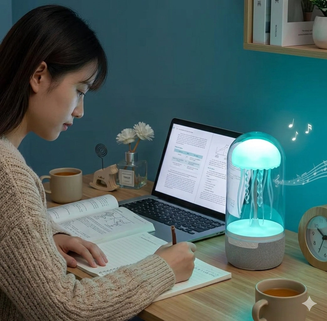 Jellyfish Atmosphere Lamp Speaker – RGB LED Mood Light for Bedroom & Desk