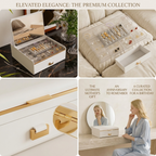 Luxury Jewelry Organizer with Built-in Mirror & Drawer – Elegant White & Gold Decor