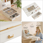 Luxury Jewelry Organizer with Built-in Mirror & Drawer – Elegant White & Gold Decor