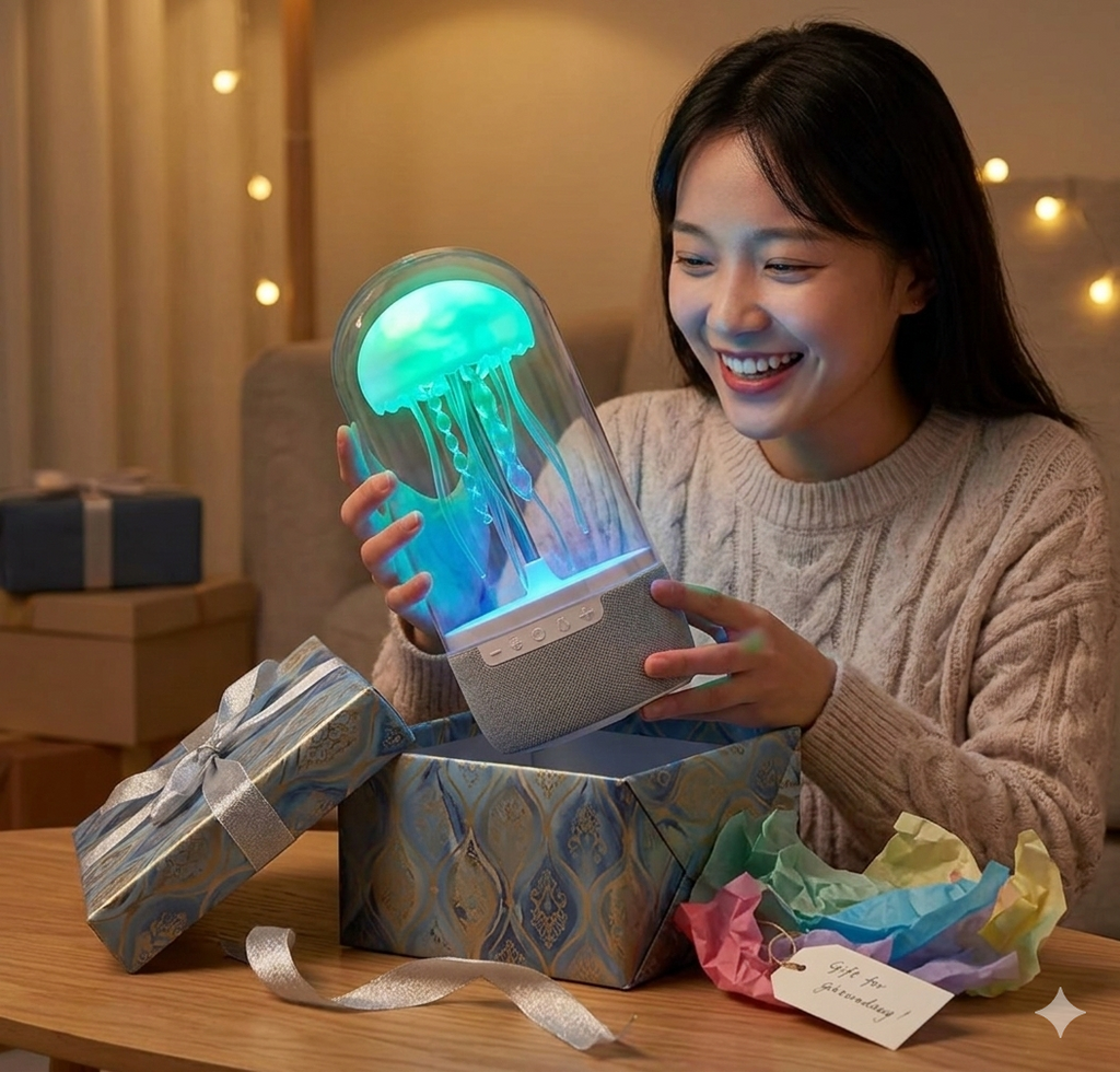 Jellyfish Atmosphere Lamp Speaker – RGB LED Mood Light for Bedroom & Desk