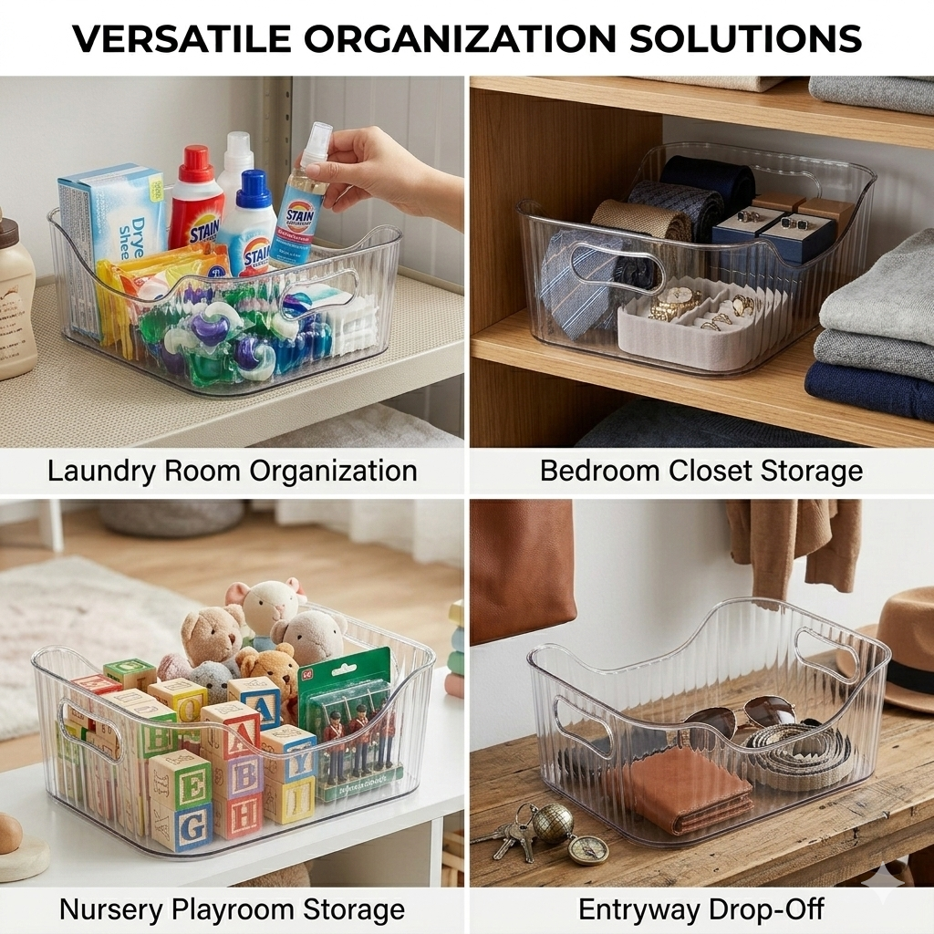 Premium Clear Acrylic Fluted Organizer with Handles – Stackable Home & Kitchen Storage Solution