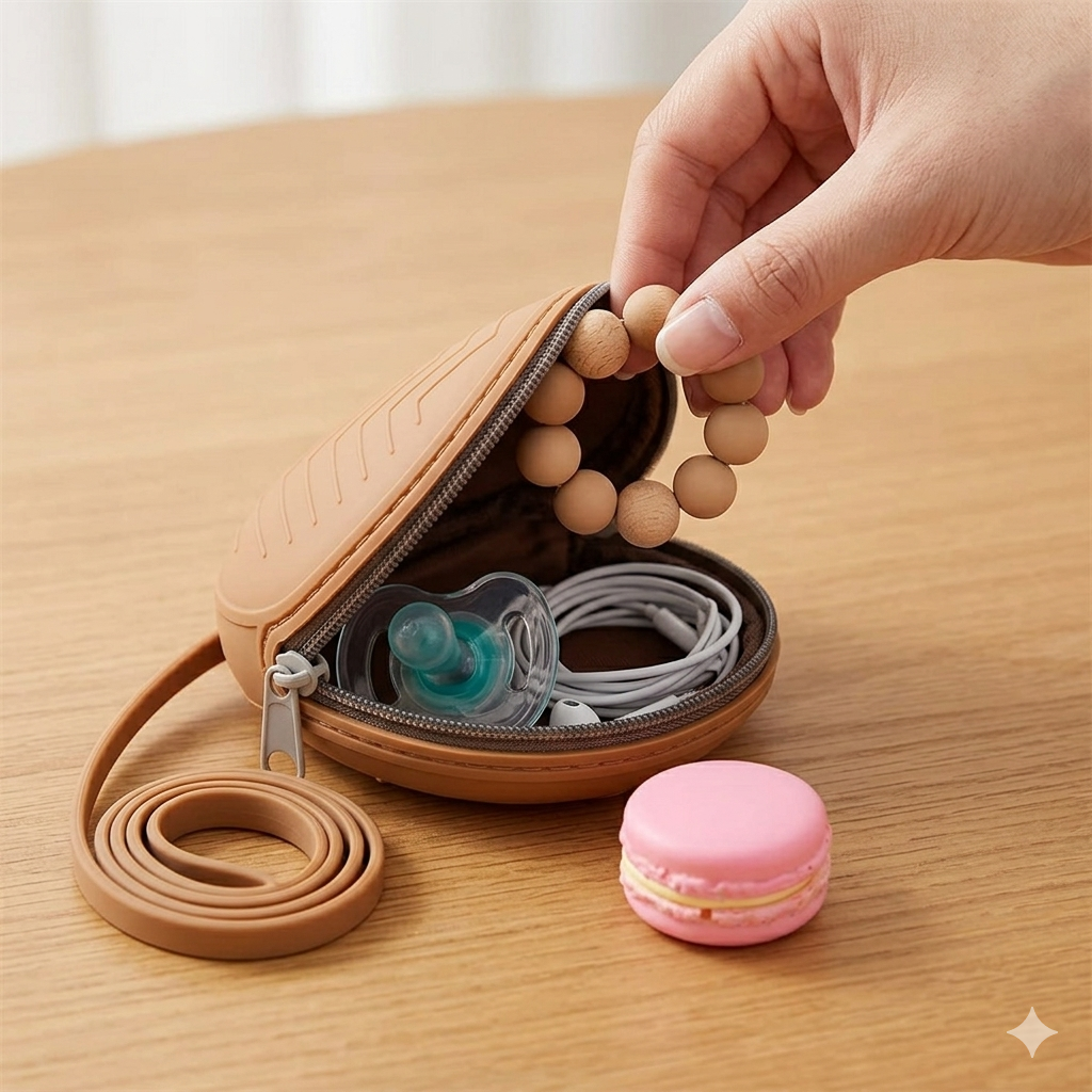 Silicone Pacifier Case & Multi-Purpose Storage Bag - Portable Travel Pouch for Baby Teethers, Earphones, Keys & Small Accessories - BPA-Free Mini Organizer with Hanging Strap