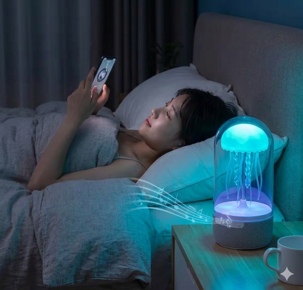 Jellyfish Atmosphere Lamp Speaker – RGB LED Mood Light for Bedroom & Desk