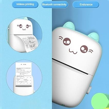 Mini Portable Bluetooth Thermal Printer – Cute Cat Design Pocket Label & Photo Printer
